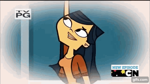 a cartoon character from total drama is standing in front of a wall and pointing up .