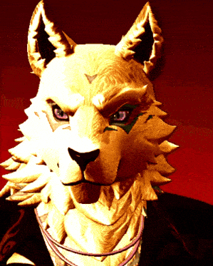 a close up of a wolf 's face with a red background
