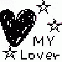 a pixel art of a heart with the words `` my lover '' written below it .