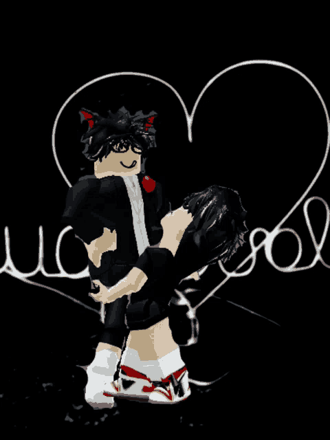 a drawing of a person holding another person with a heart in the background