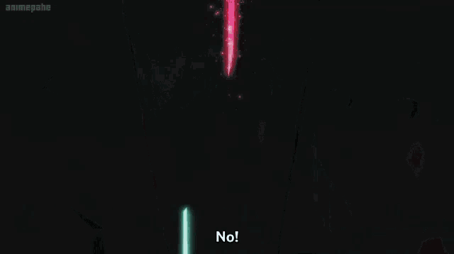 a man is standing in the dark holding a sword and says no .