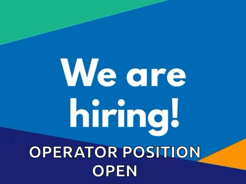 a sign that says we are hiring operator position open on a blue background