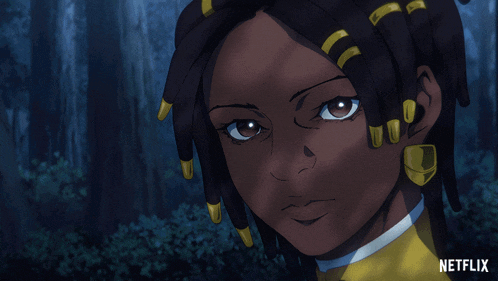 a close up of a woman with dreadlocks and a netflix logo in the corner