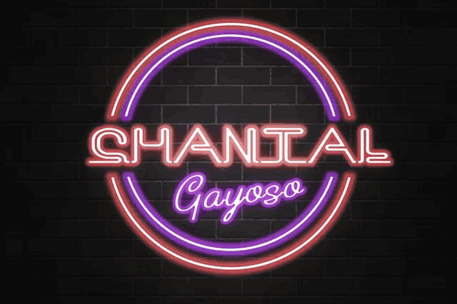 a neon sign for shantal gayoso is lit up