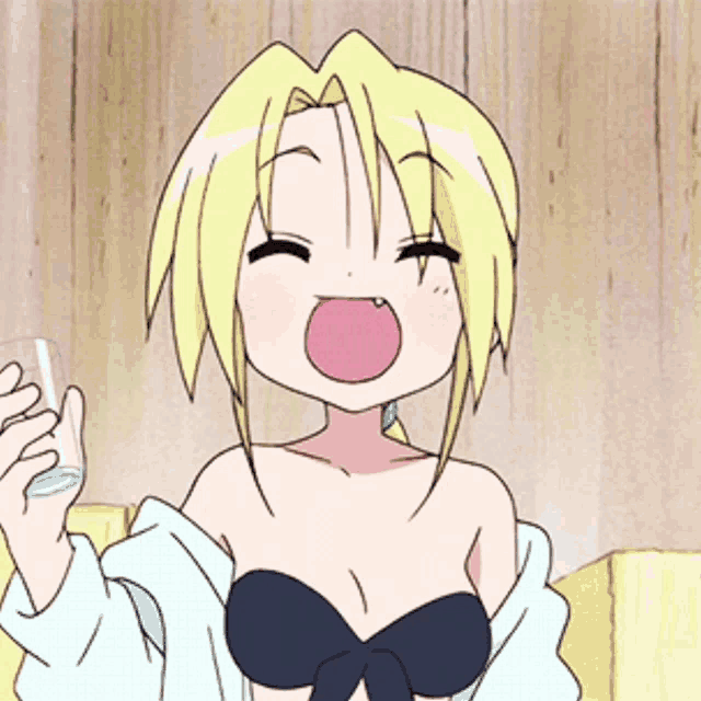 a girl in a bikini is holding a glass of water