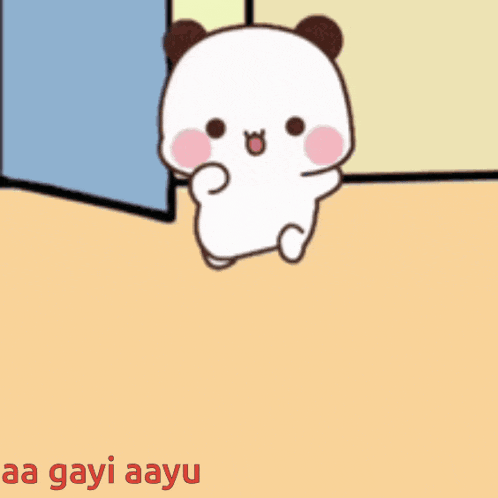 a cartoon of a panda bear dancing with the words aa gayi aayu written below it