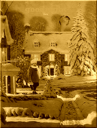 a picture of a snowy scene with the words good night vica on the bottom