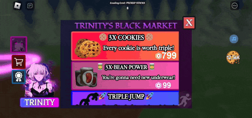 a screenshot of trinity 's black market shows a triple jump