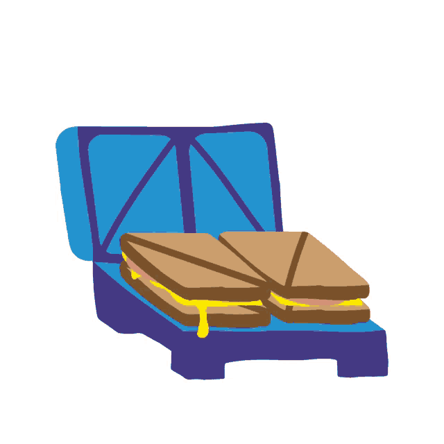 a cartoon drawing of a sandwich with cheese and ham