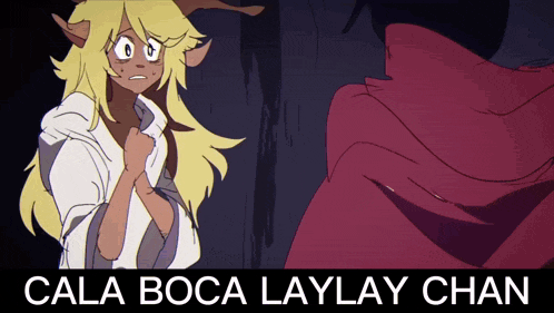 a cartoon drawing of a girl with the words cala boca laylay chan below it