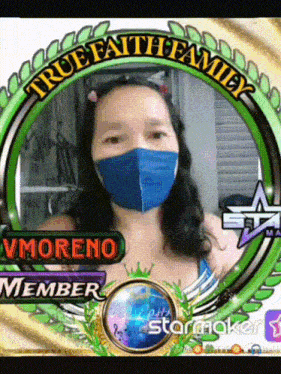 a picture of a woman wearing a mask with the name vmoreno on the bottom