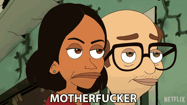 a cartoon of a man and a woman with the words motherfucker written on the bottom