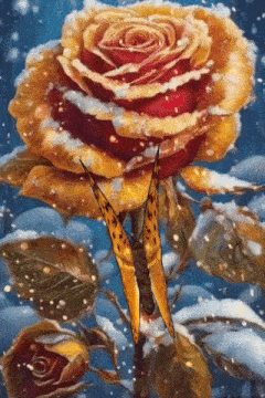 a butterfly is perched on a red and yellow rose