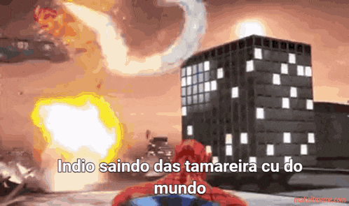 a cartoon of spider-man with the words indio saindo das tamareira cu do mundo written below him