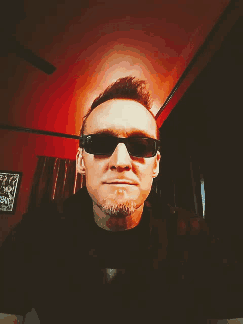 a man wearing sunglasses looks at the camera