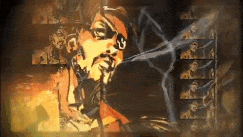 a painting of a man with a beard wearing sunglasses and a bandana .