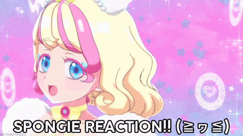 a cartoon of a girl with the words spongie reaction written below her