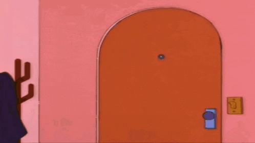 homer simpson is standing in front of a door looking at it .