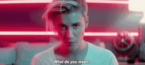 a close up of a person 's face with the words `` what do you mean ? ''