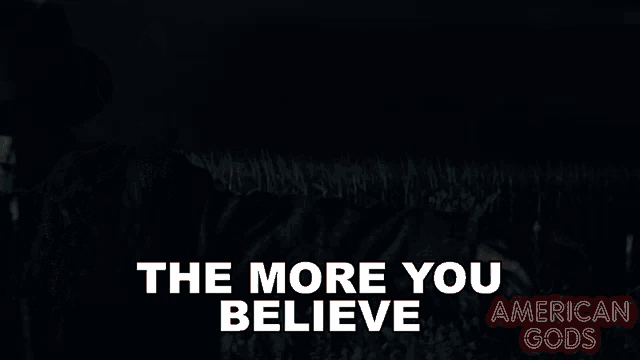 an advertisement for american gods shows a man with his arms outstretched