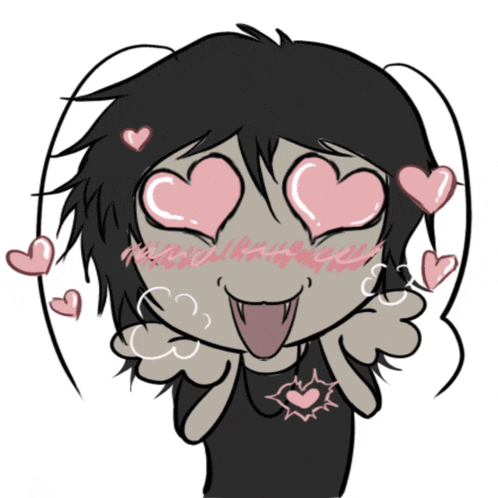 a drawing of a person with hearts in his eyes