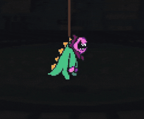 a pixel art drawing of a dinosaur with a pink face