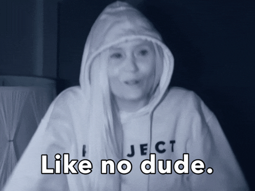 a woman wearing a hoodie that says iject like no dude