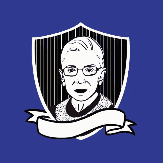 a drawing of ruth bader ginsburg with a thank you rbg banner