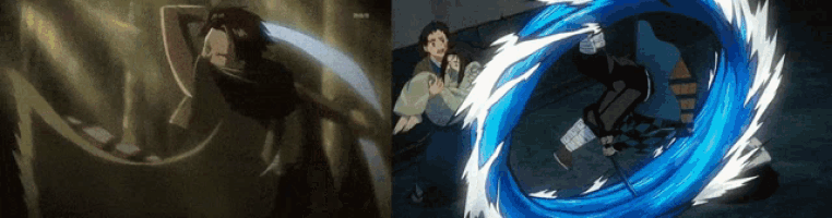 a man with a sword and a woman with a circle of water