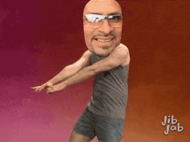 a cartoon of a man wearing sunglasses and shorts with jib jab written below him