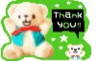 a teddy bear with a speech bubble that says thank you .