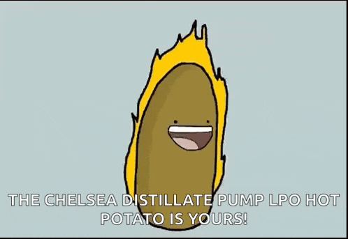 a cartoon of a potato with a fire coming out of its mouth .
