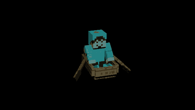 a minecraft character in a boat with a blue hood