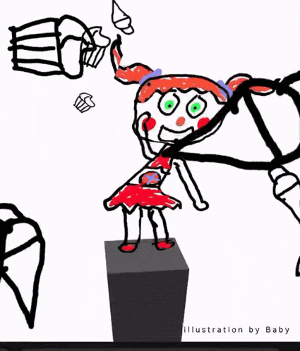 a drawing of baby from five nights at freddy 's standing on a pedestal