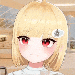 a girl with blonde hair and red eyes has a star in her hair clip