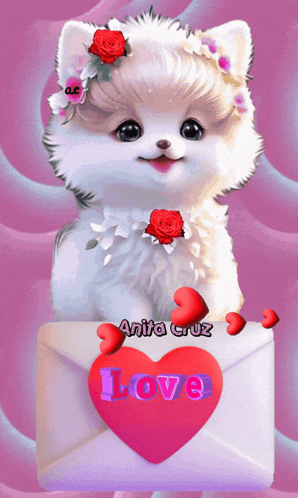 an envelope with a heart and the word love on it next to a dog