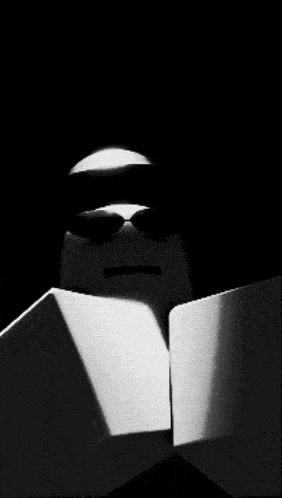 a black and white image of a cartoon character wearing sunglasses