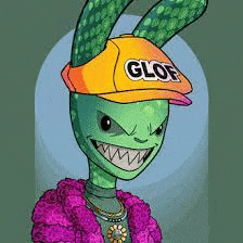 a cartoon drawing of a green alien wearing a yellow hat and a purple necklace .