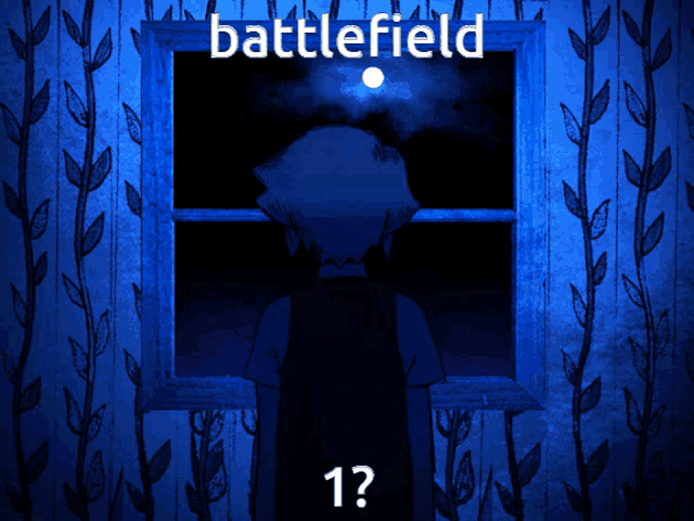 a cartoon of a boy looking out a window with the words battlefield written on it