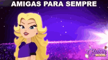 a cartoon girl with blonde hair and the words amigas para sempre