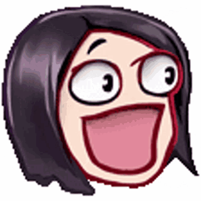 a cartoon girl with purple hair is making a funny face .