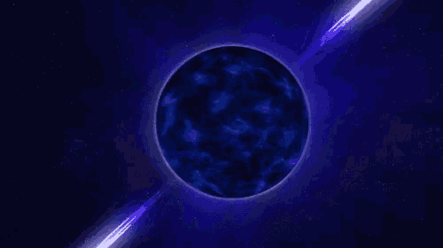 a black hole in the middle of a blue planet in space