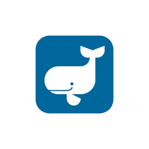 an icon of a whale in a blue square on a white background
