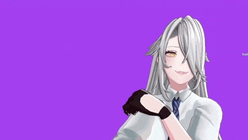 a girl with long white hair is wearing black gloves and a tie