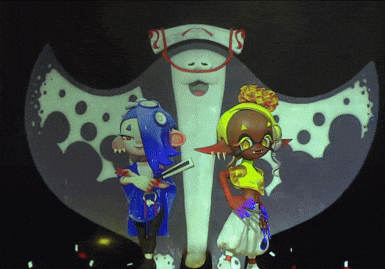 two cartoon characters are standing in front of a giant squid with the number 21 on it
