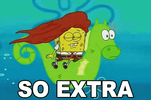 a cartoon of spongebob riding on the back of a green monster with the words so extra below him