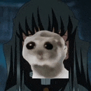 a close up of a person 's face with a cat 's face instead of it .