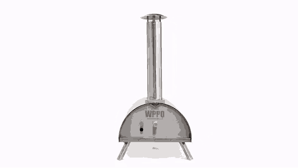 a stainless steel stove with a chimney on top of it