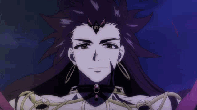 a cartoon character with a purple hair and earrings