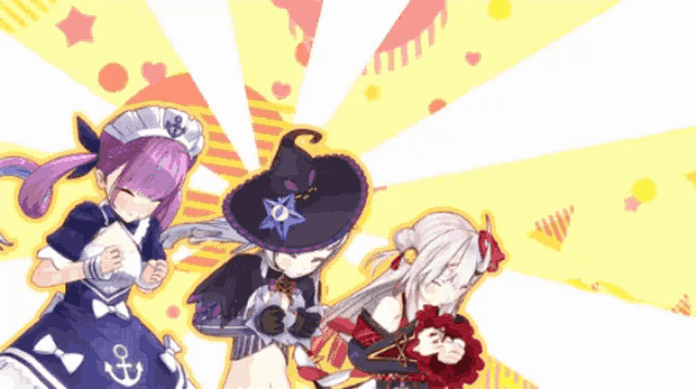 a group of anime characters with one wearing a maid outfit